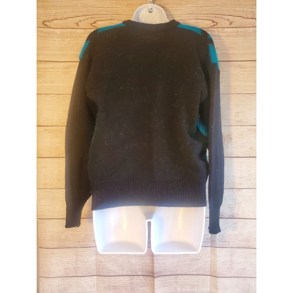 Vintage ARGYLE SWEATER CARDIGAN Blue and Black Angora Blend Size S EUC - Picture 2 of 5
